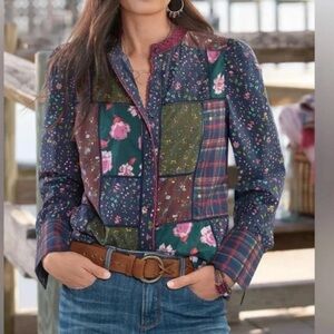 Sundance Harriet Patchwork Long Sleeve Button Front Top Medium